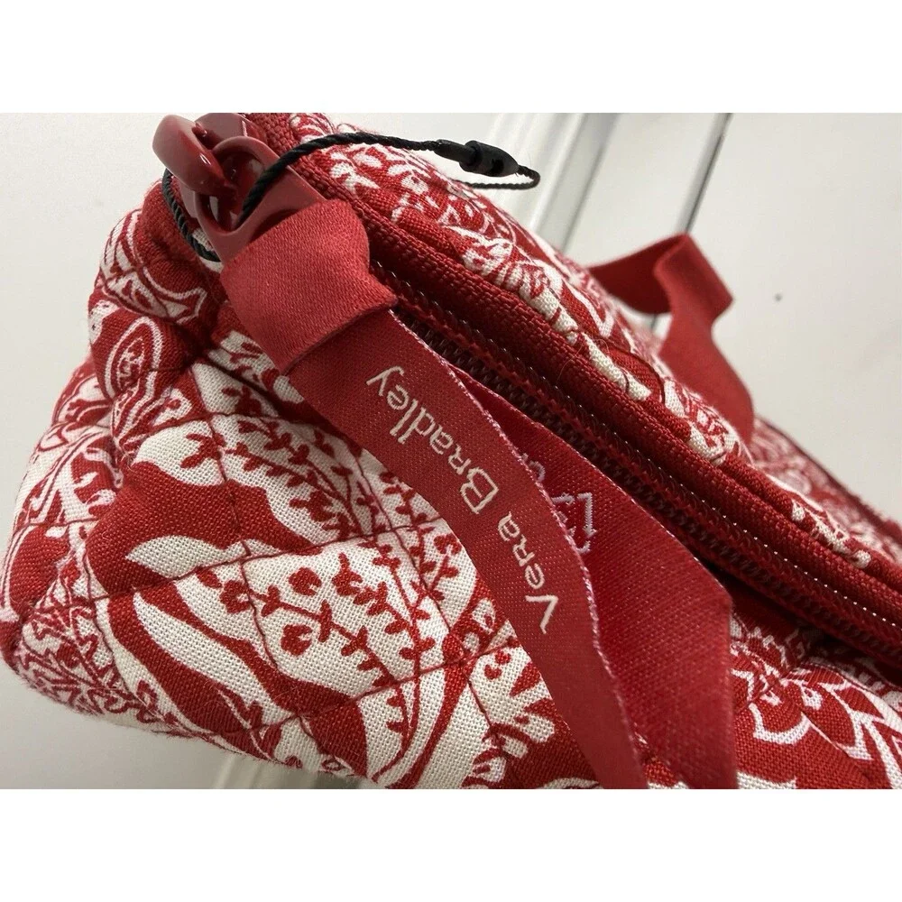 Vera Bradley Red White Quilted Travel Cosmetic Organizer Case Floral Bag